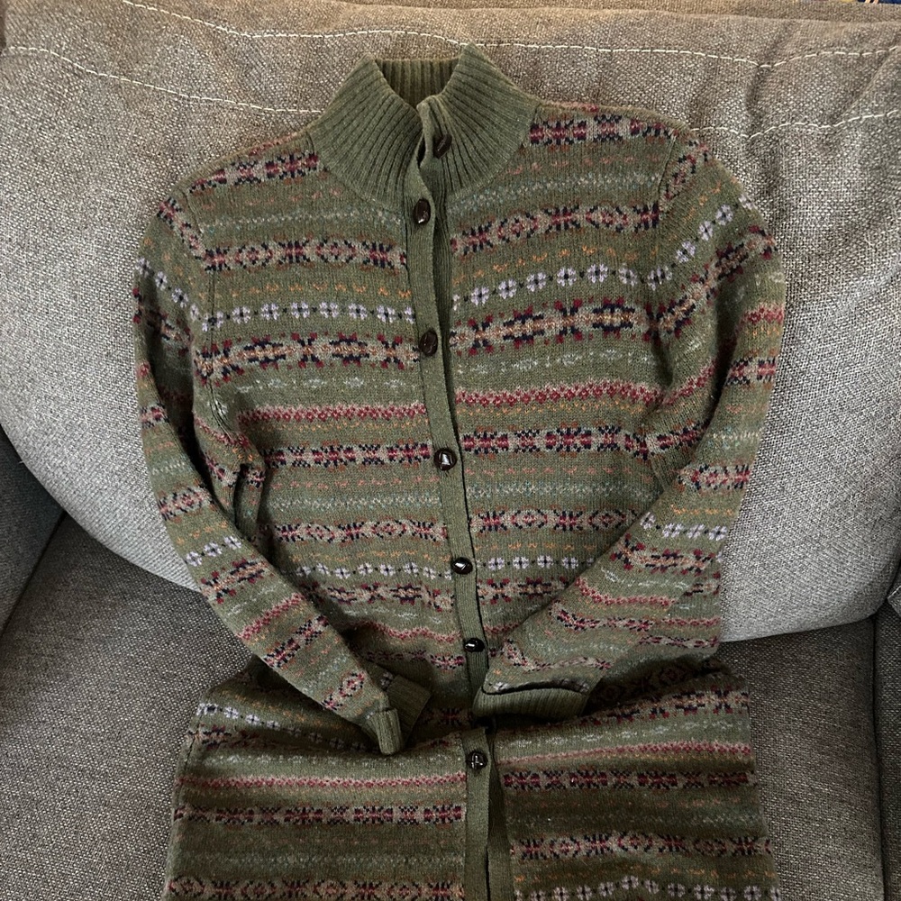 Ralph Lauren Olive Patterned lambswool long cardigan sweater coat - Picture 7 of 7